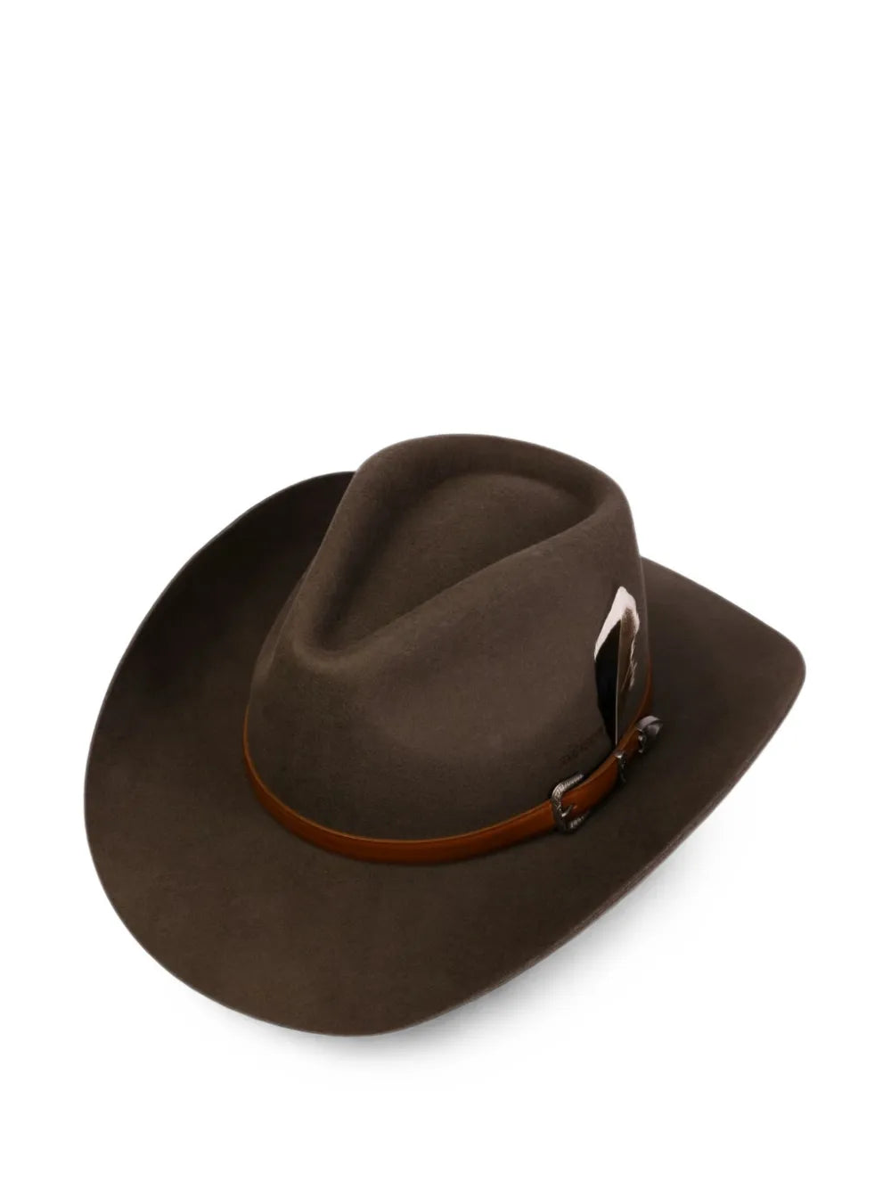 buckle-detail feather-trim hat