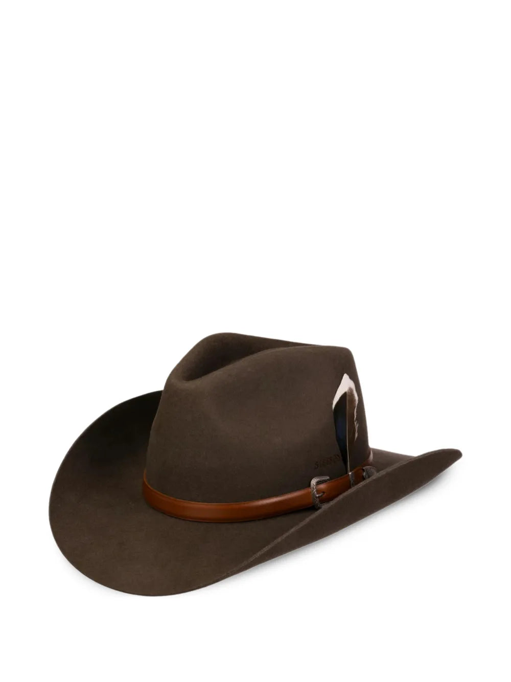 buckle-detail feather-trim hat