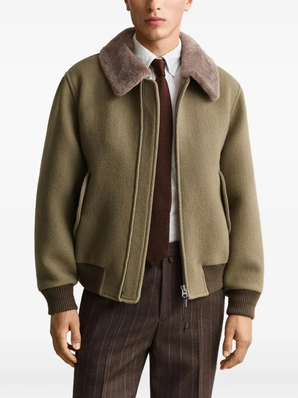 shearling-collar wool jacket