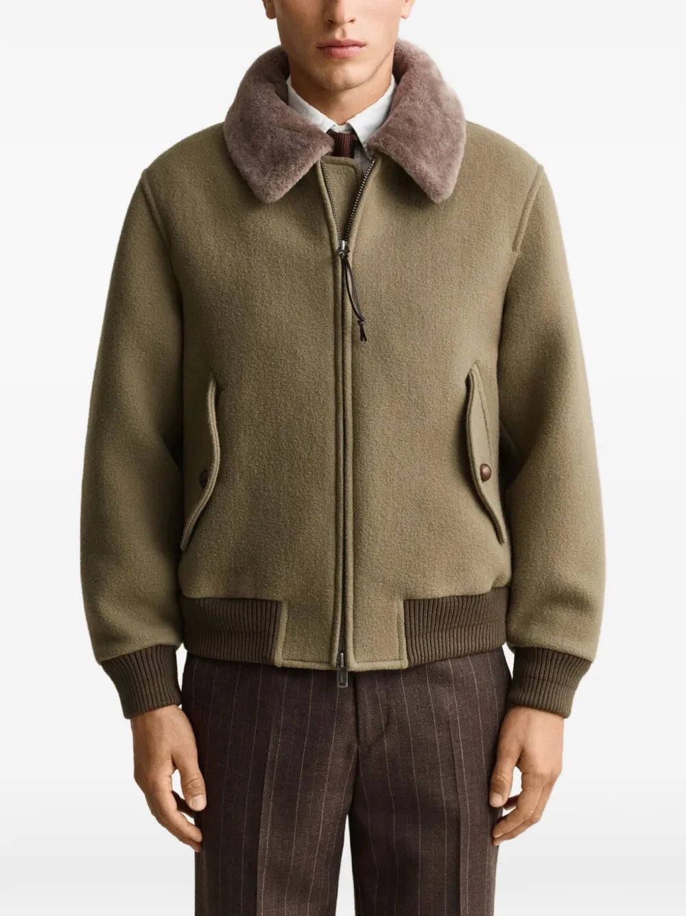 shearling-collar wool jacket