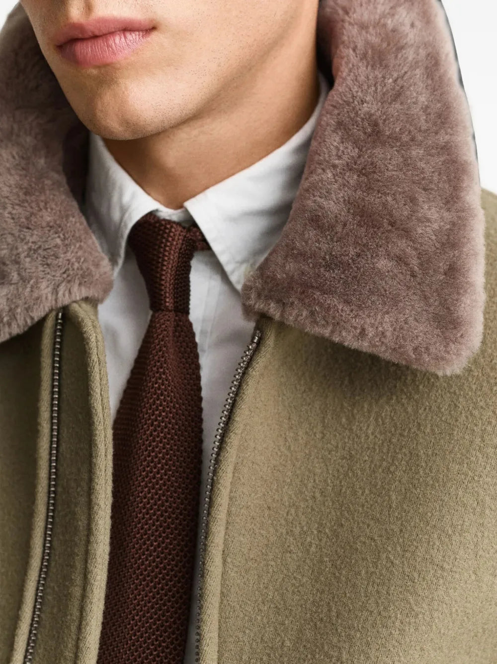 shearling-collar wool jacket