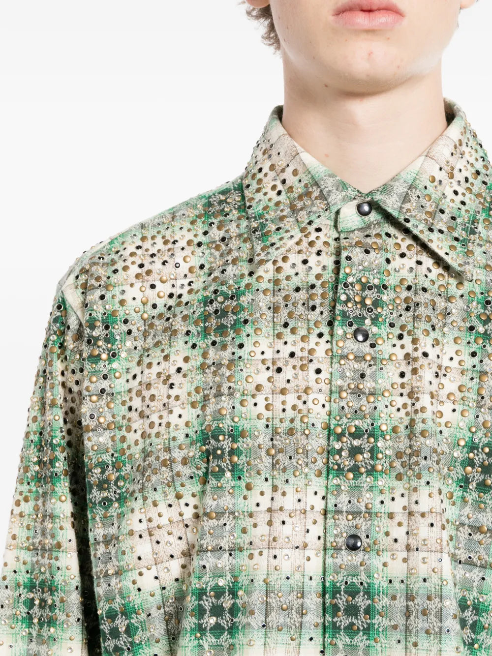 stud-embellished checked shirt