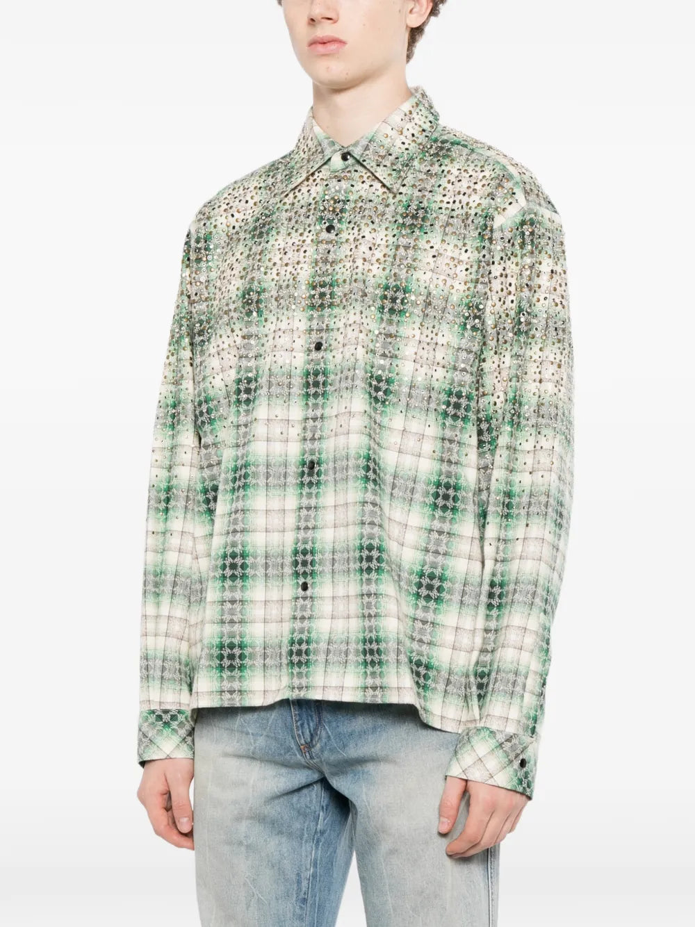 stud-embellished checked shirt