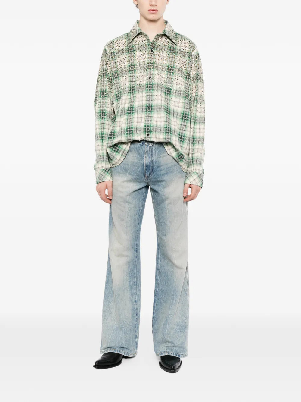 stud-embellished checked shirt