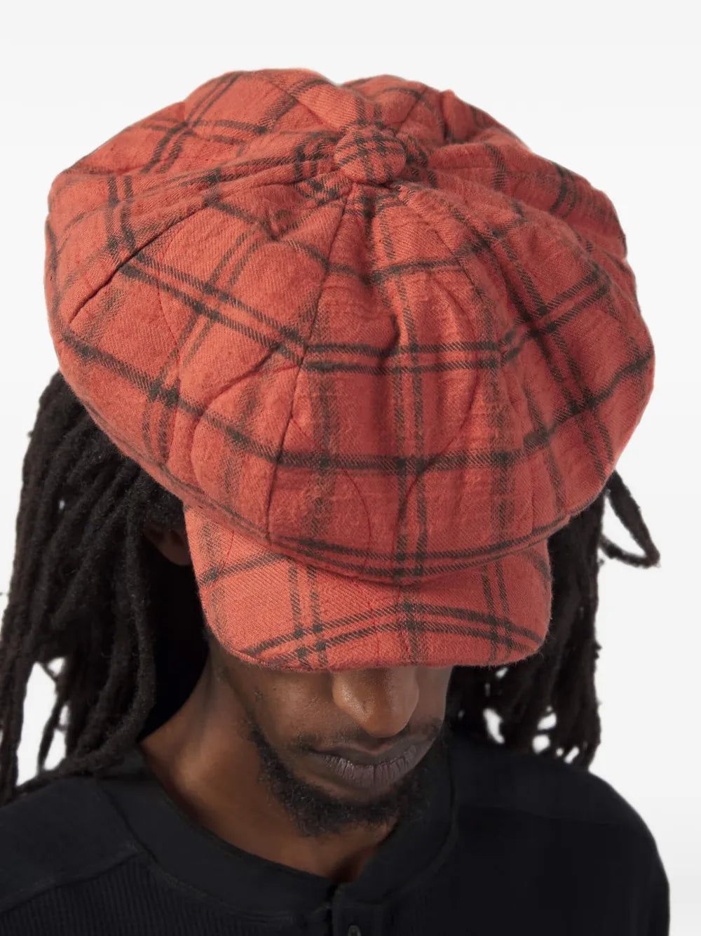 check-pattern quilted baker boy hat