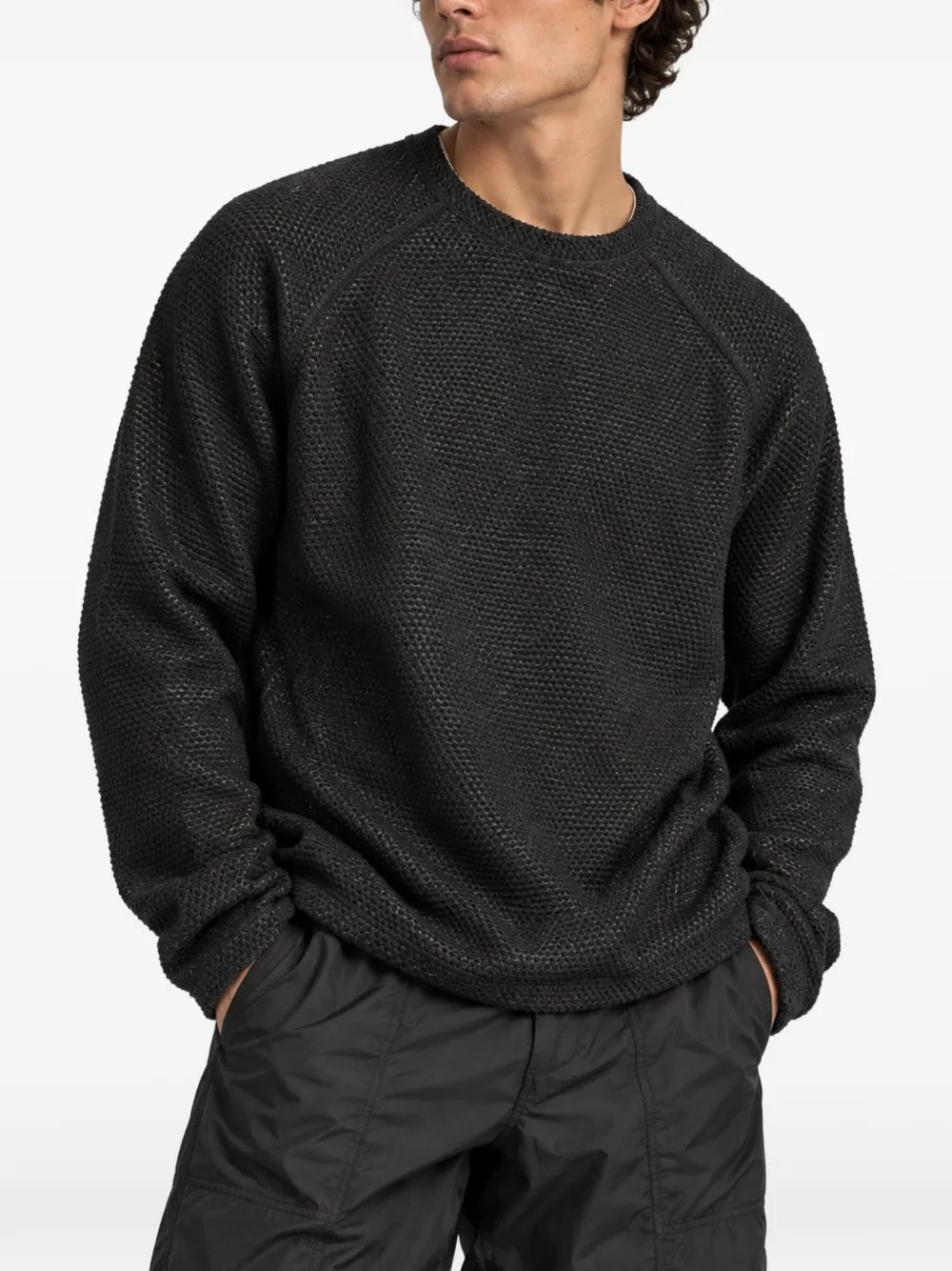 waffle-knit raglan-sleeve sweater