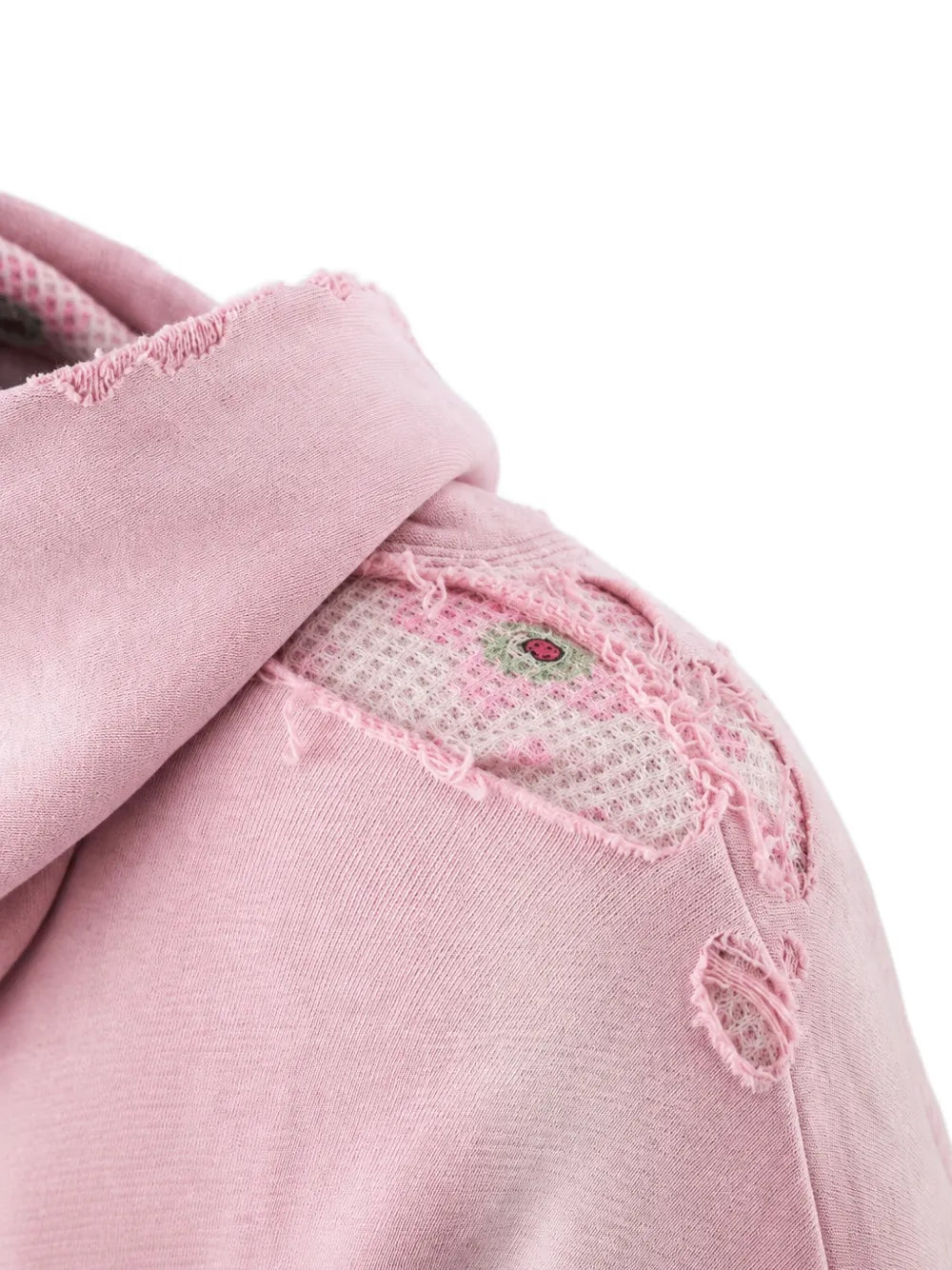 distressed floral-print hoodie