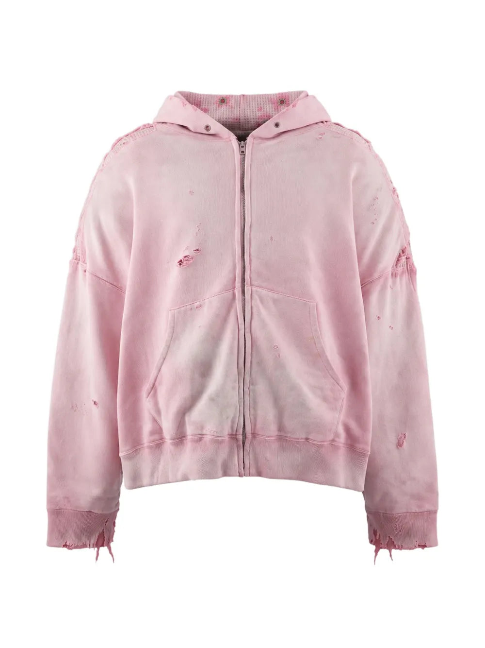 Distressed Floral-Print Hoodie