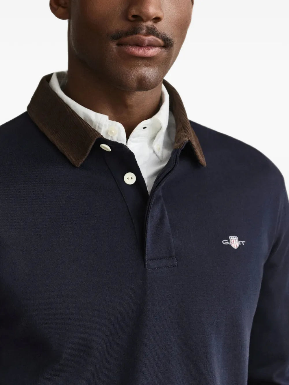 corduroy-collar long-sleeve polo shirt