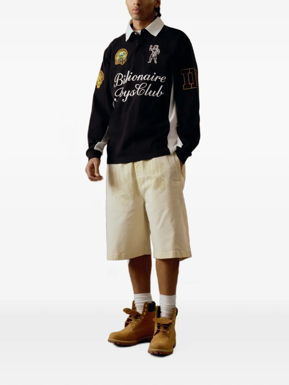 logo-embroidered panelled polo shirt