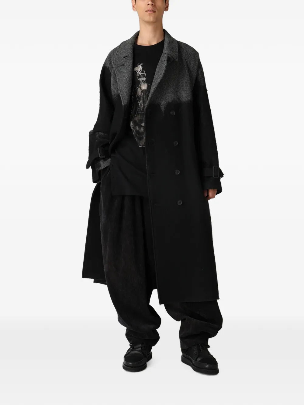 Herringbone-Pattern Double-Breasted Coat