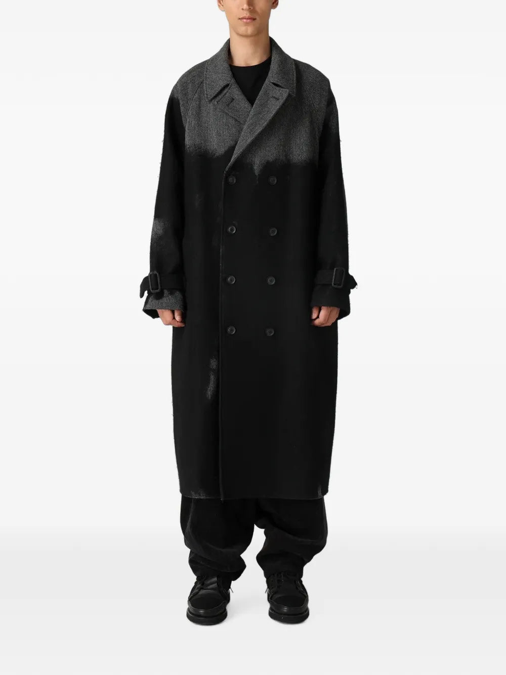 Herringbone-Pattern Double-Breasted Coat