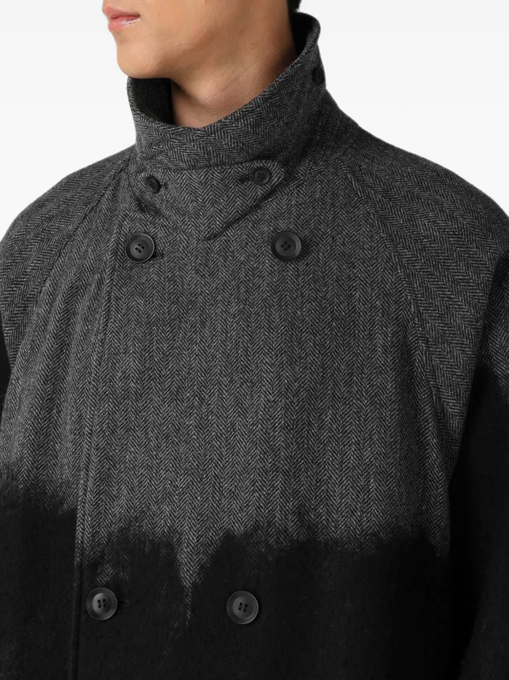 Herringbone-Pattern Double-Breasted Coat