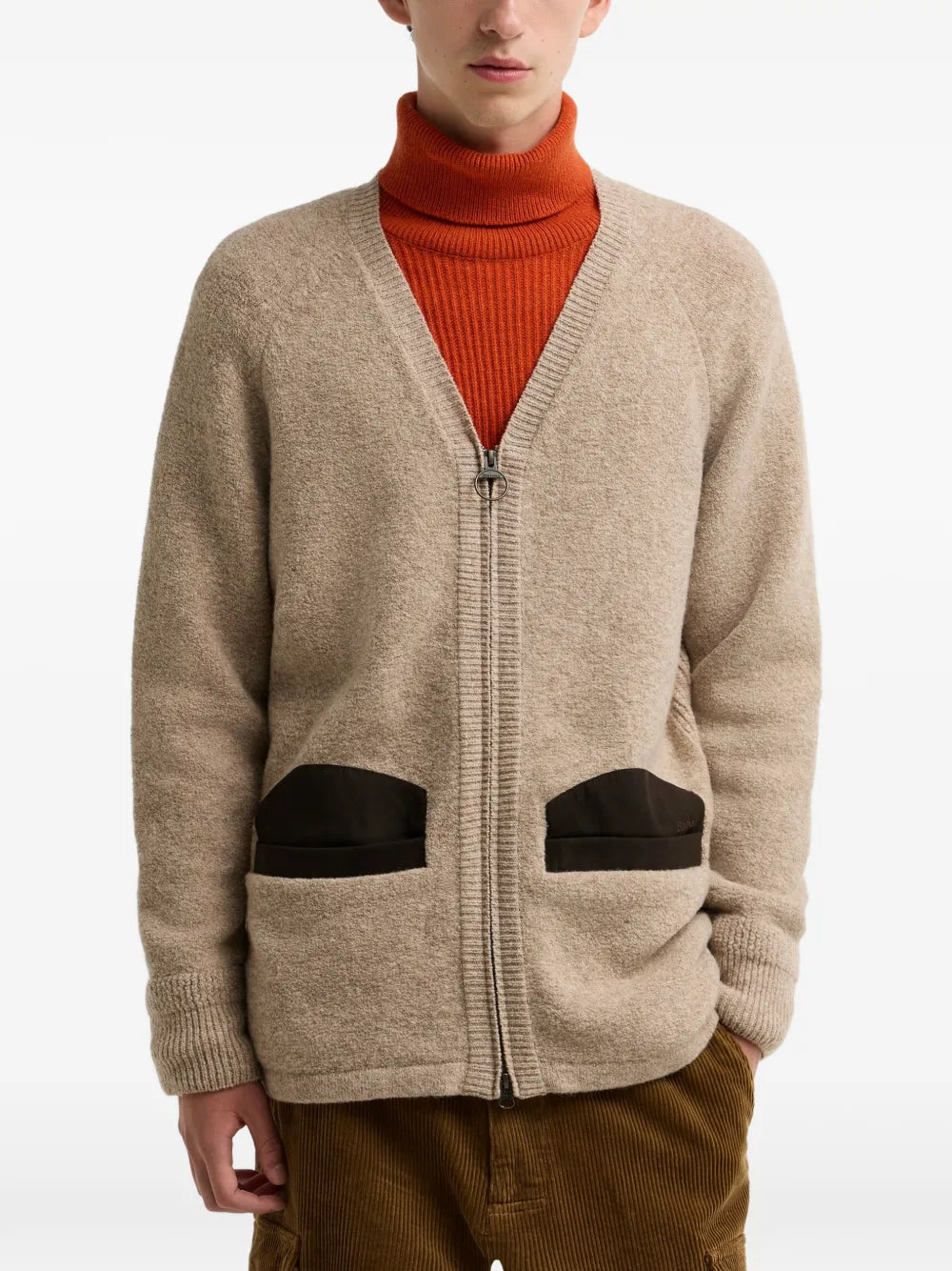 elbow-patch zip-up cardigan