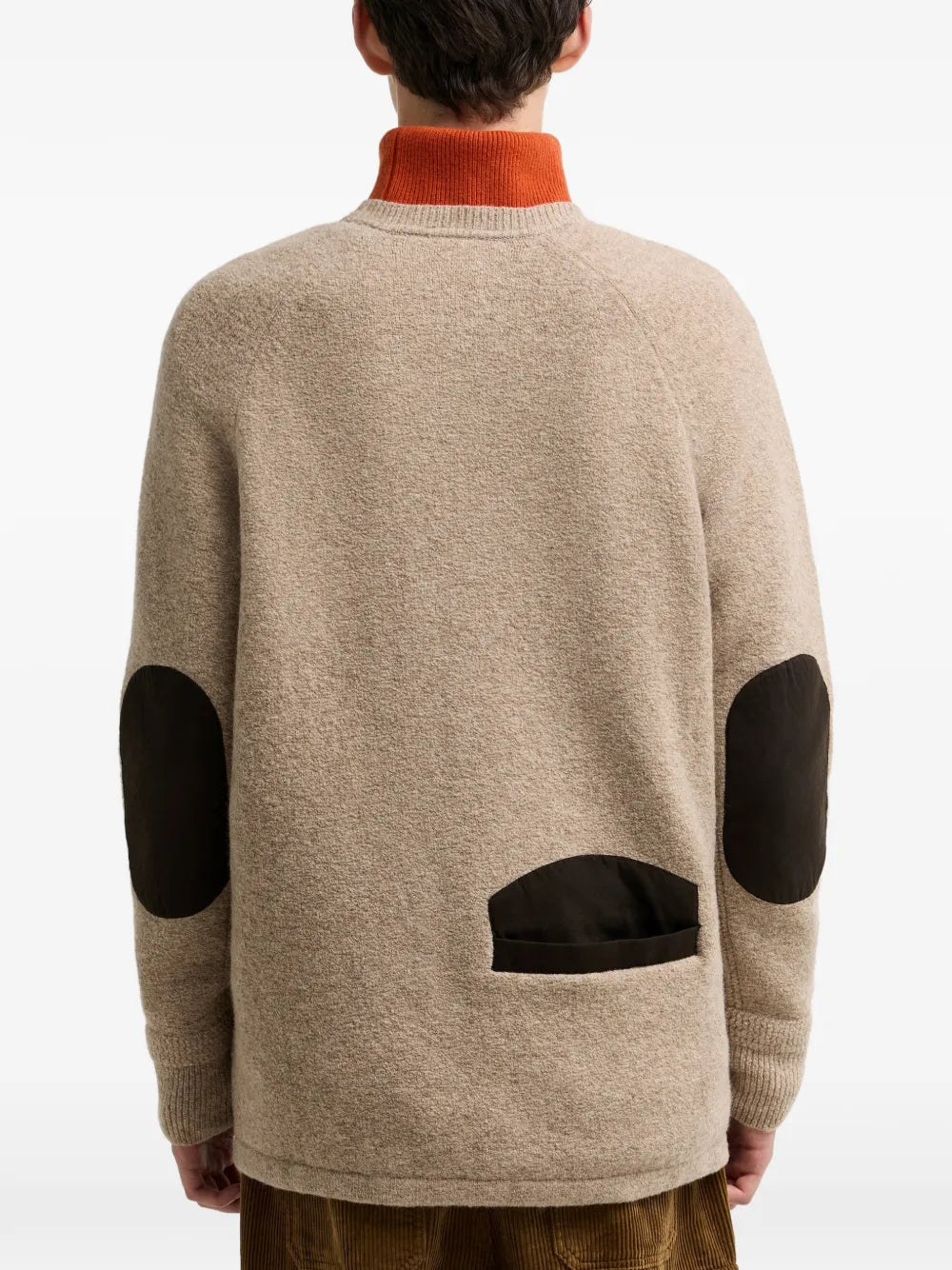 elbow-patch zip-up cardigan