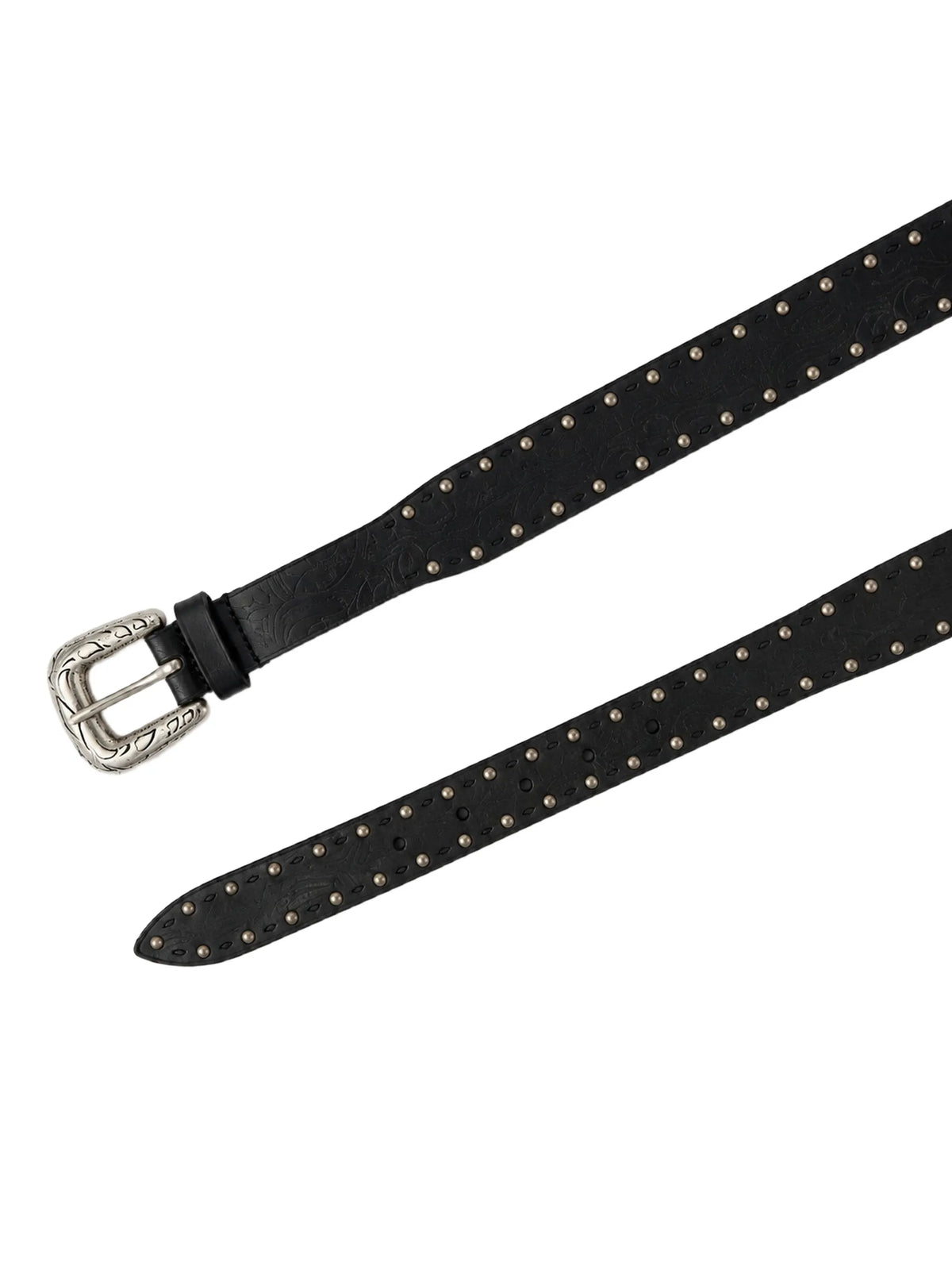 Stud-Embellished Engraved-Buckle Belt