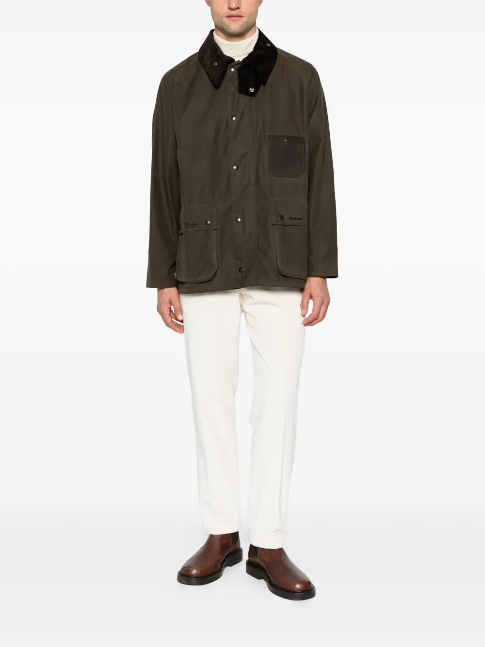 corduroy-collar patch-pocket coat