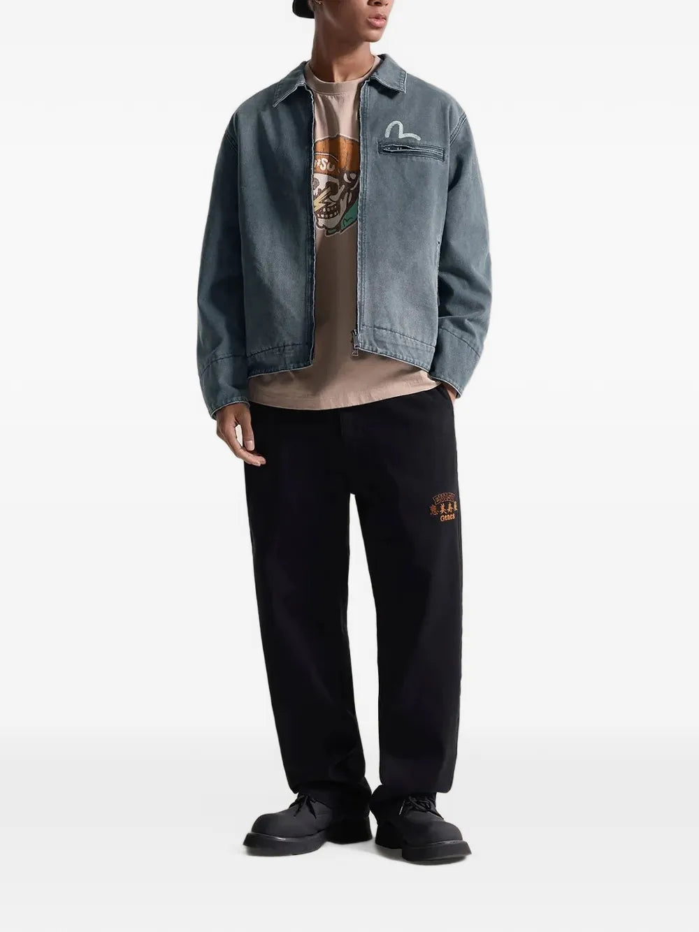 Seagull-print rose-embroidered jacket