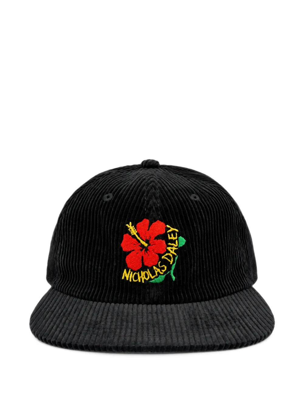 floral-embroidered corduroy cap