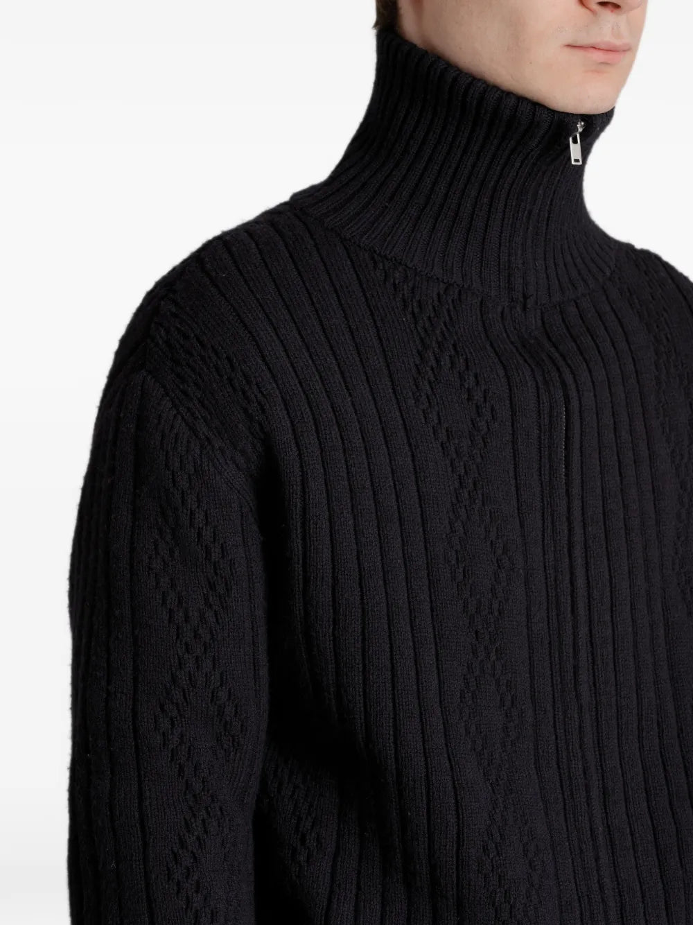 Lot.533 cable-knit zip-up cardigan