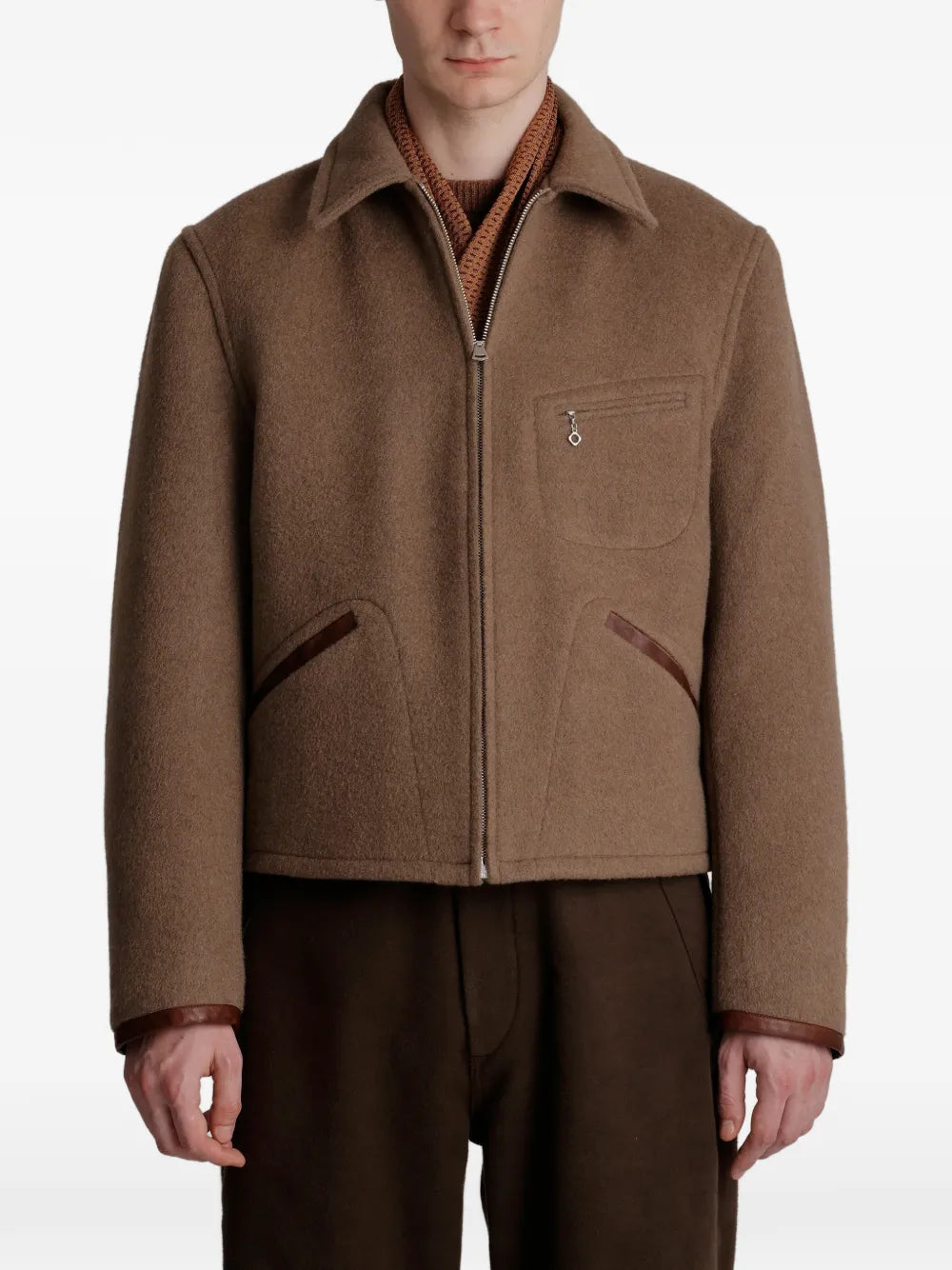 Lot.332 leather-trim zip-up shirt jacket