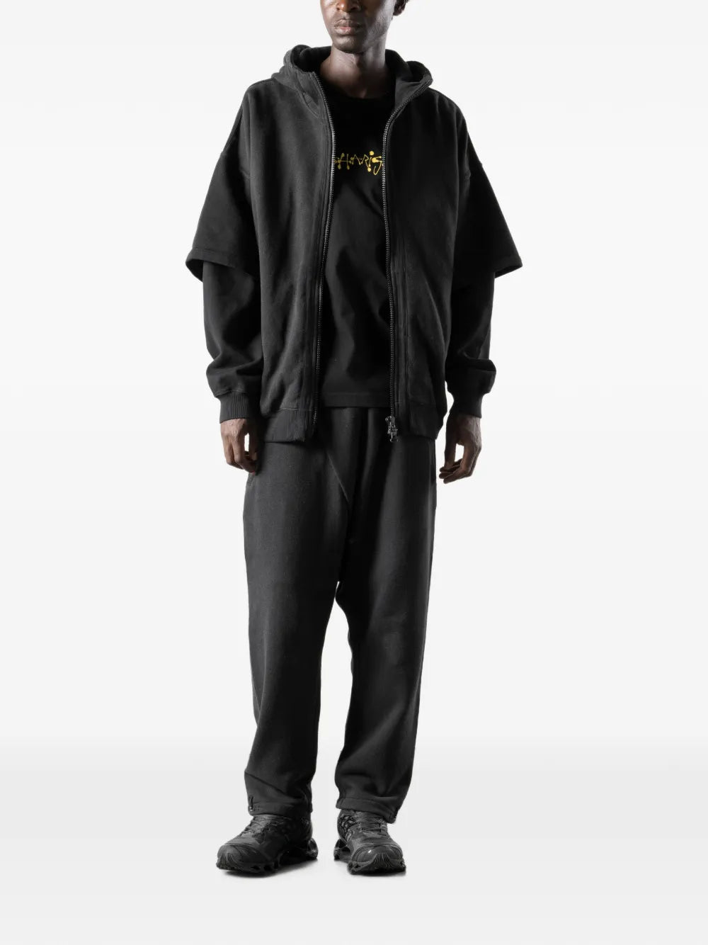 layered-sleeve hooded jacket