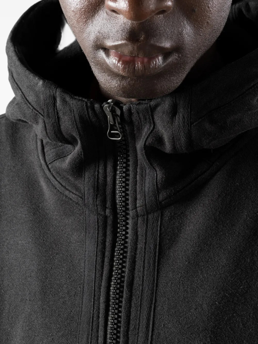layered-sleeve hooded jacket