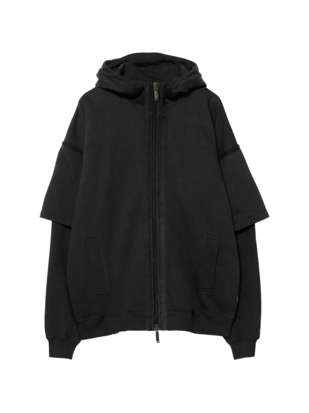 layered-sleeve hooded jacket