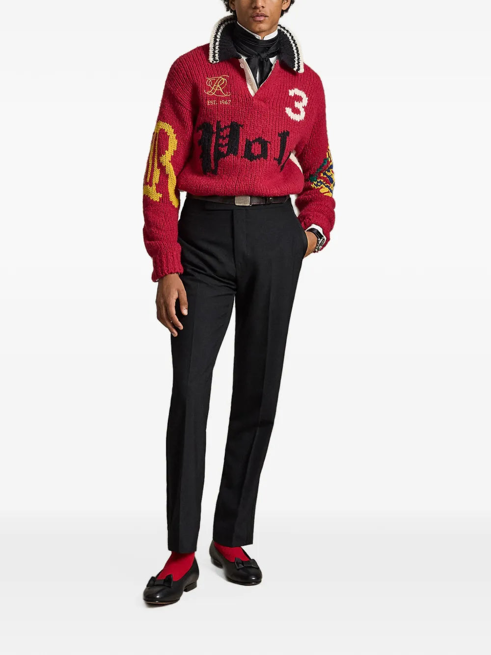 relaxed-fit polo-collar jumper