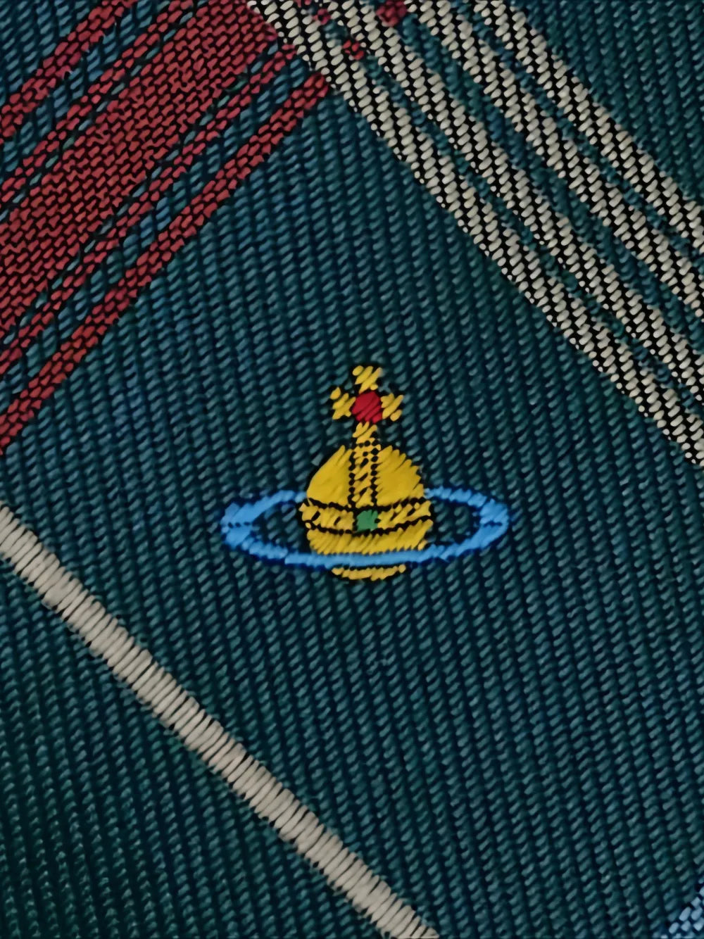 Orb-embroidered check-pattern tie
