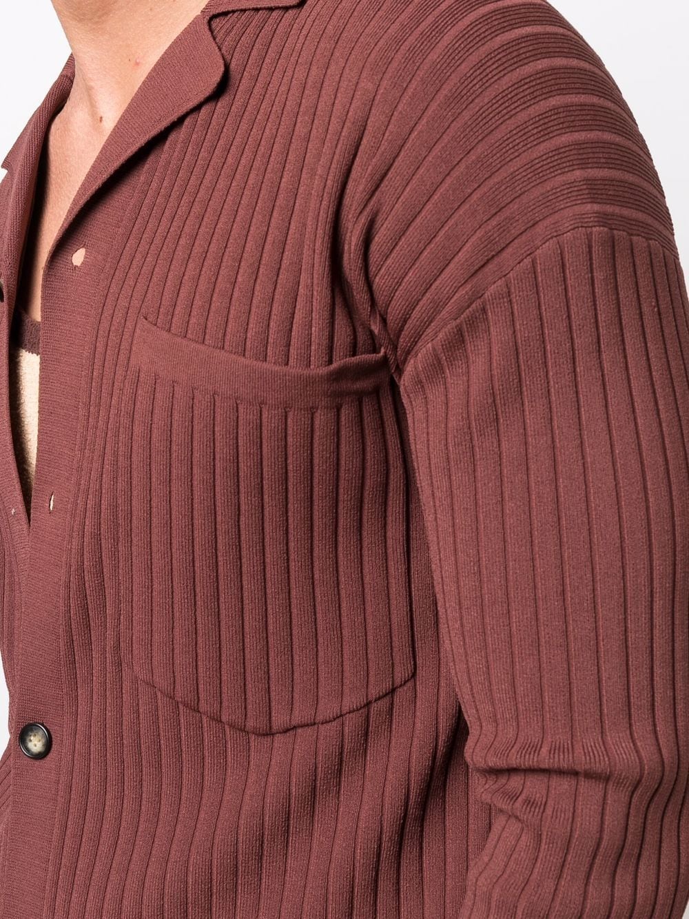 Ribbed-Knit Notched-Collar Cardigan