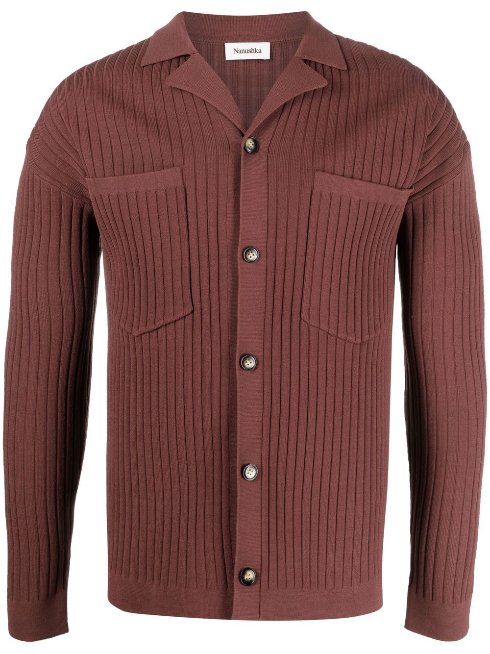 Ribbed-Knit Notched-Collar Cardigan