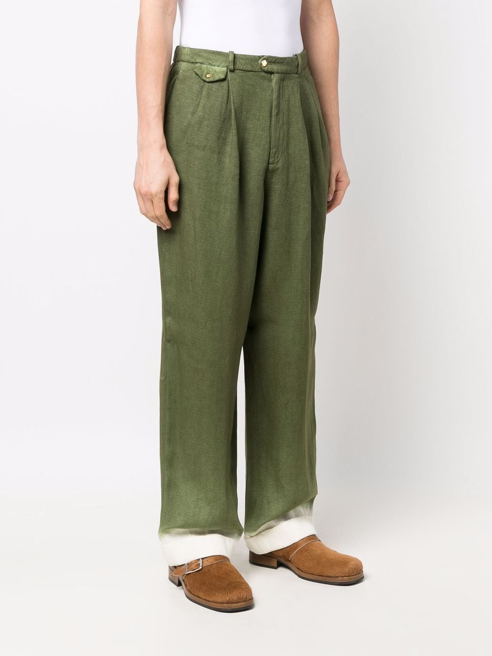 Wide-Leg Contrast-Cuff Trousers