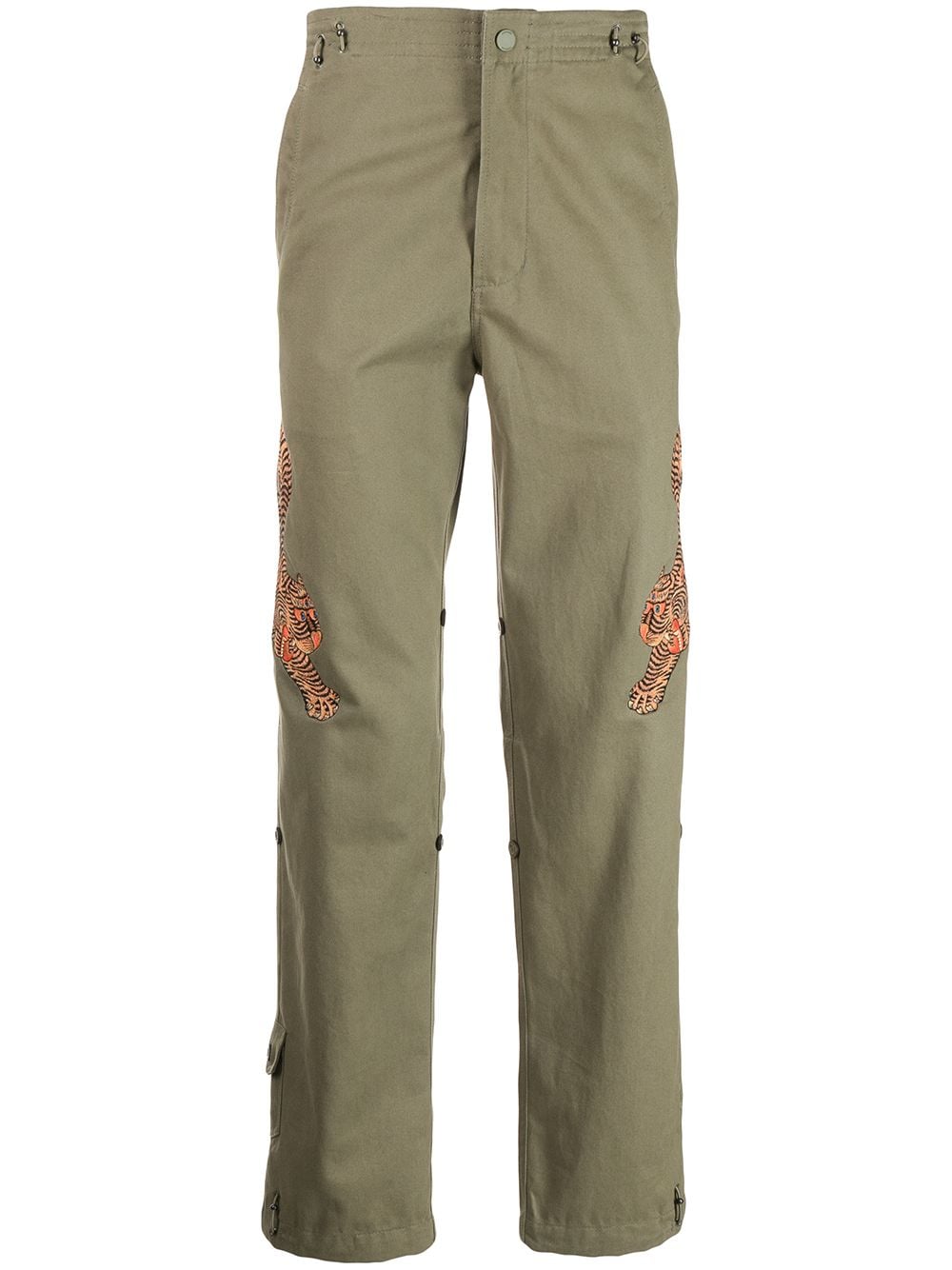 Tiger-Embroidered Straight-Leg Pants