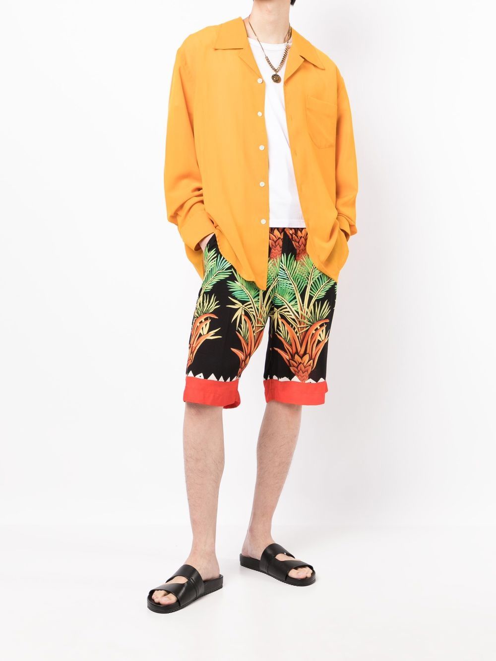 Date Palm Motif-Print Bermuda Shorts