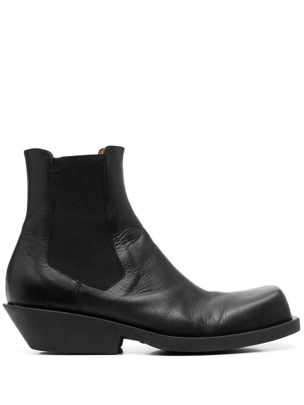 Square-Toe Leather Ankle Boots