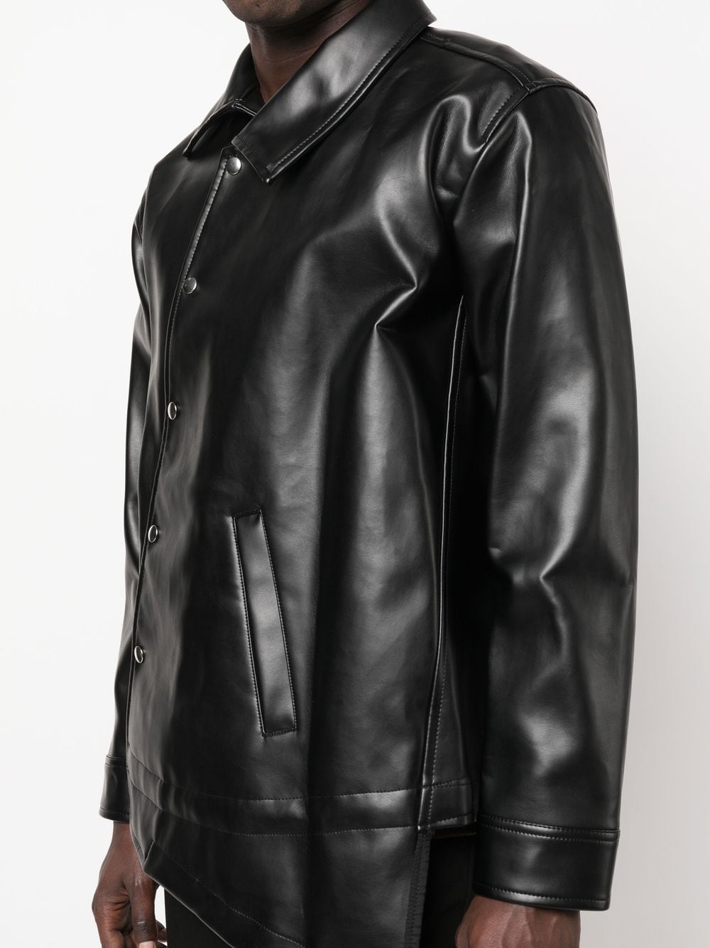 Asymmetric-Hem Artificial Leather Jacket