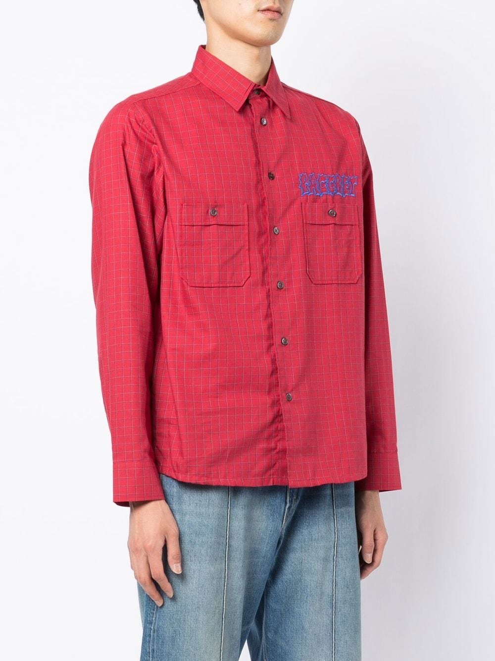 Check-Pattern Logo-Print Shirt