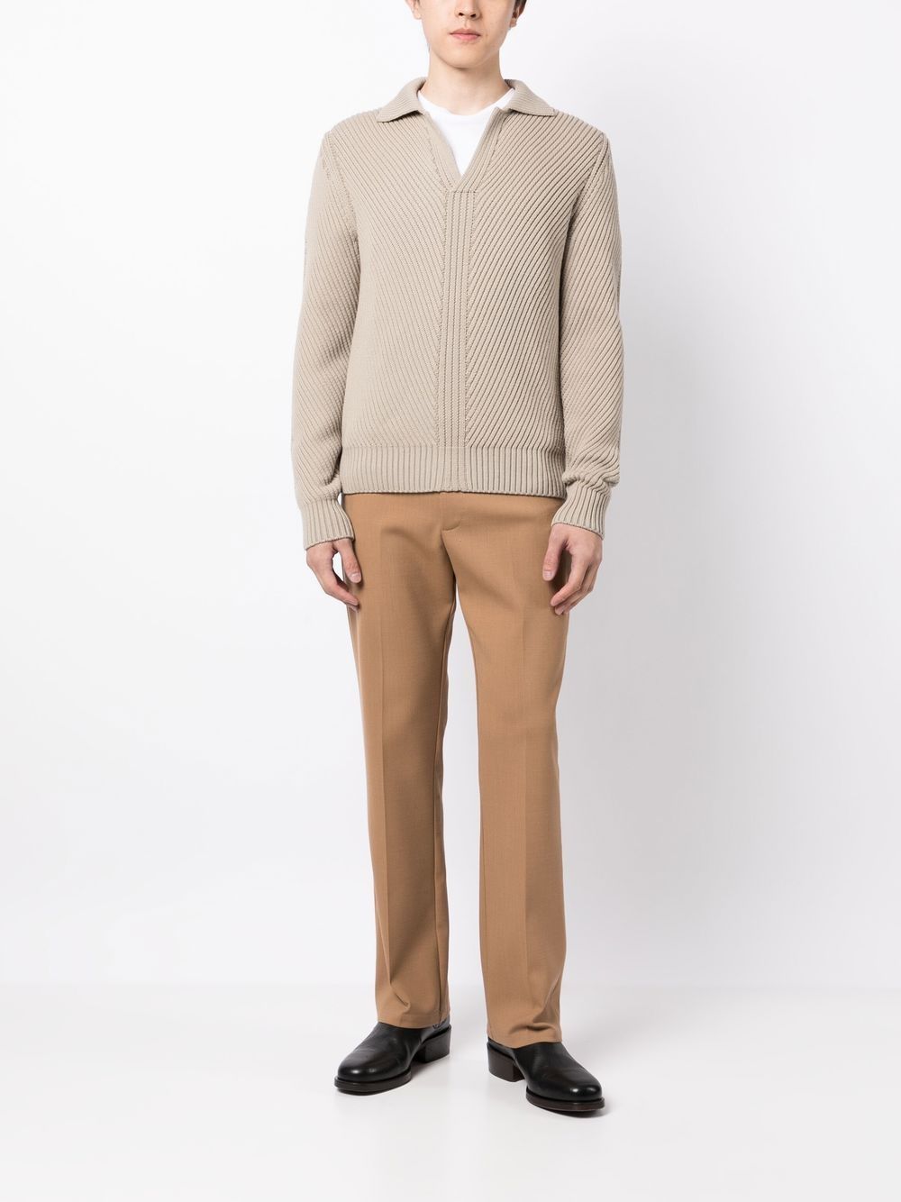 V-Neck Ribbed-Knit Jumper