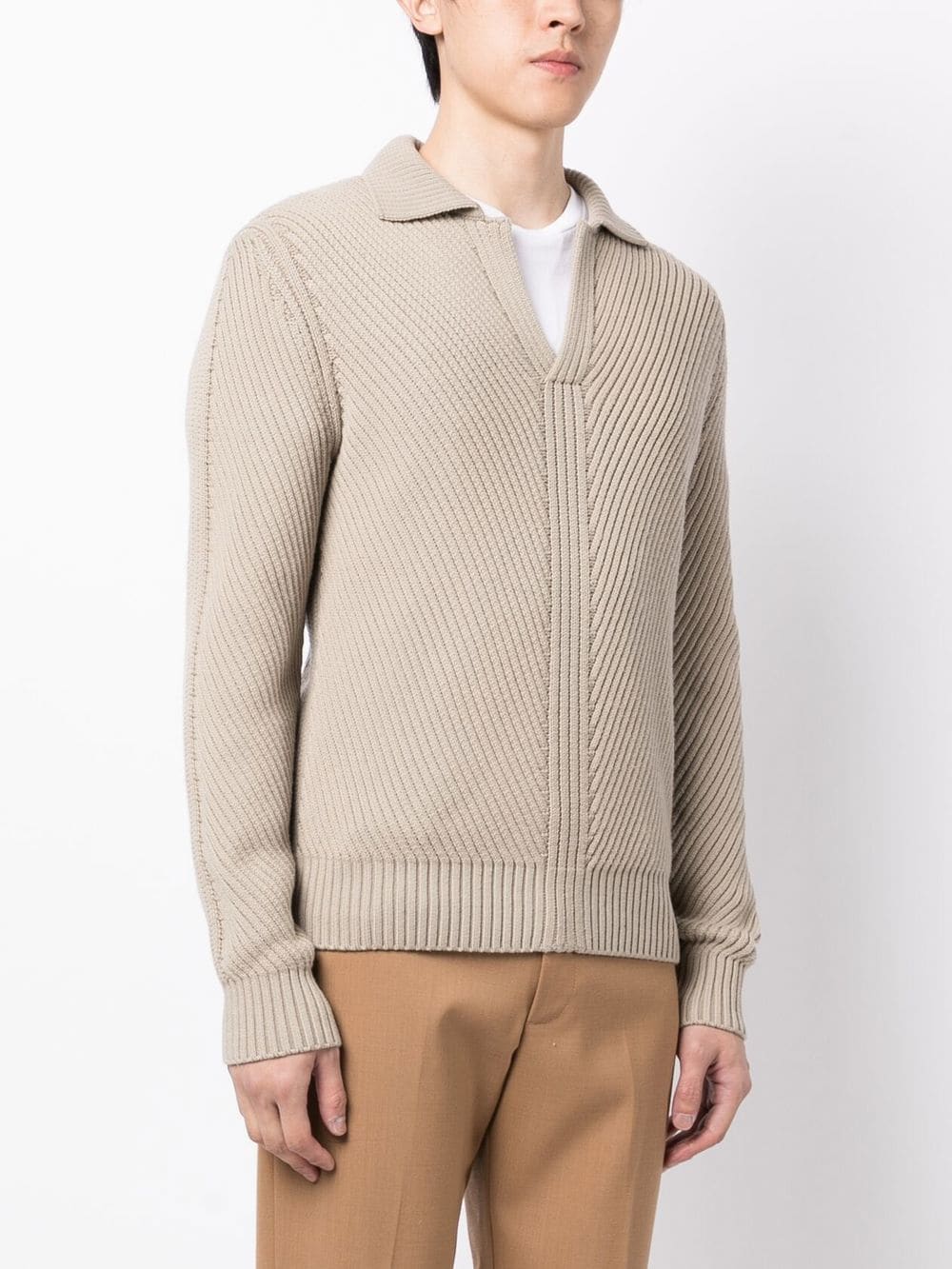 V-Neck Ribbed-Knit Jumper