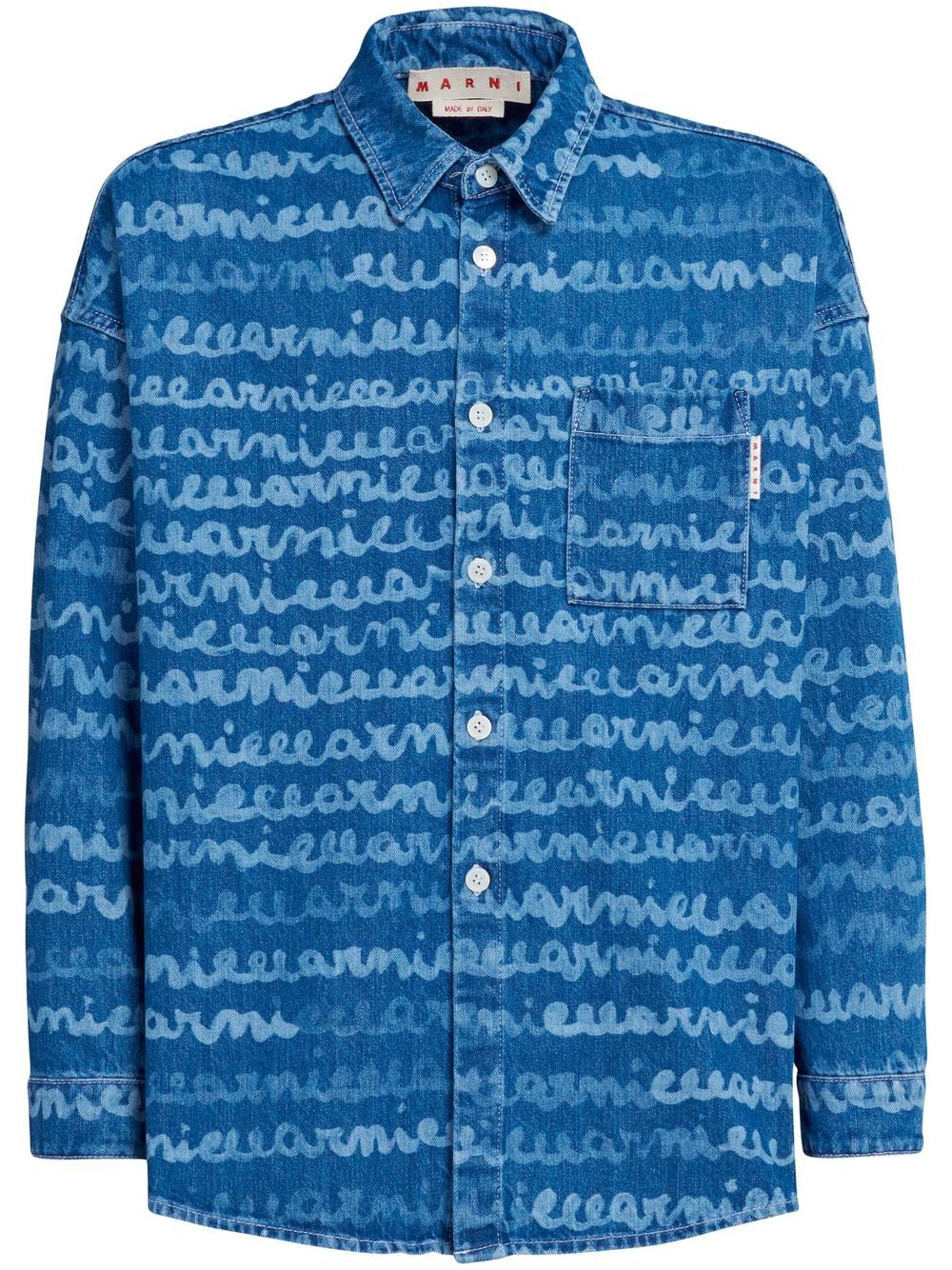 Handwriting-Print Denim Shirt