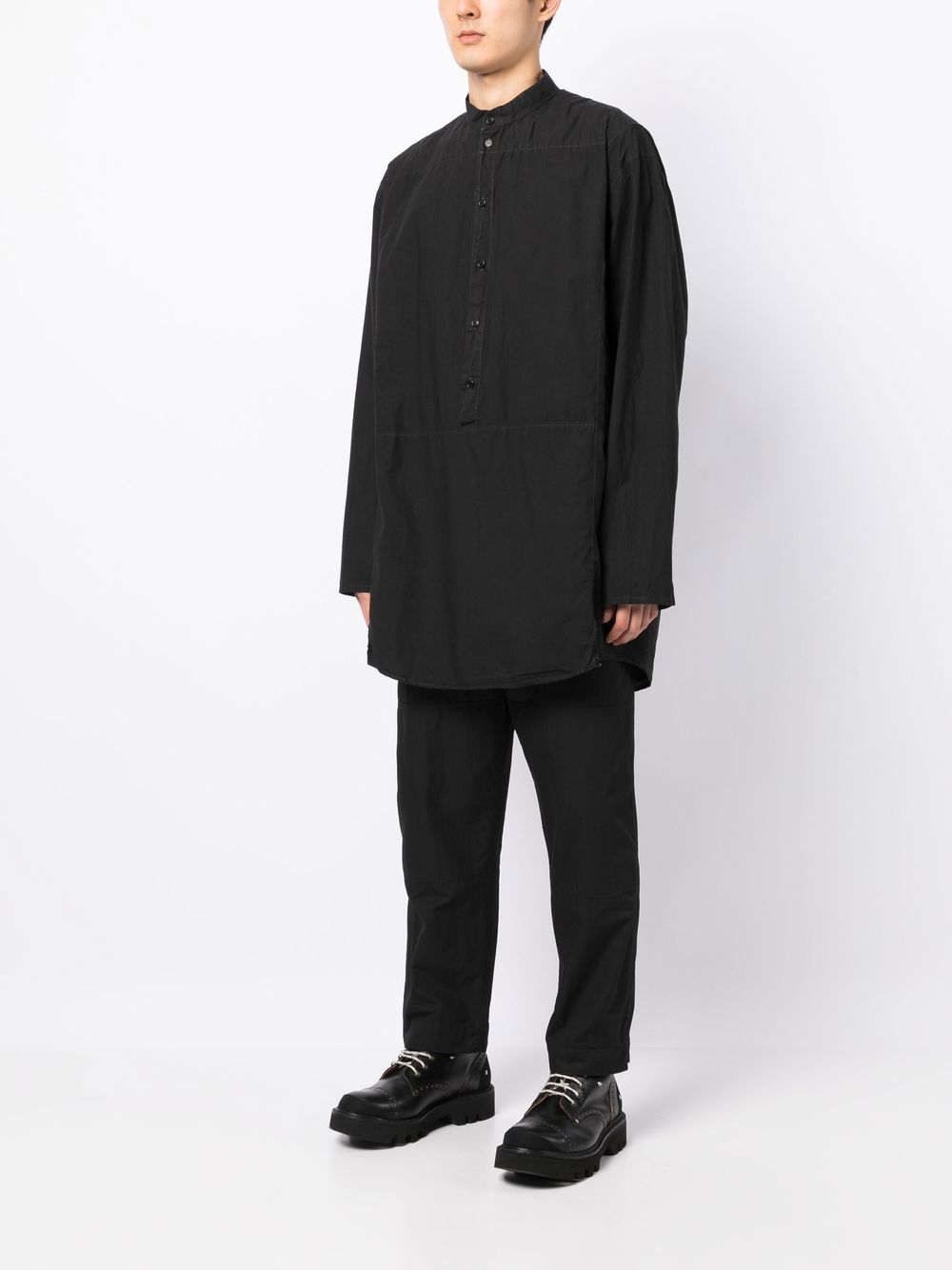 Band Collar Mid-Length Shirt