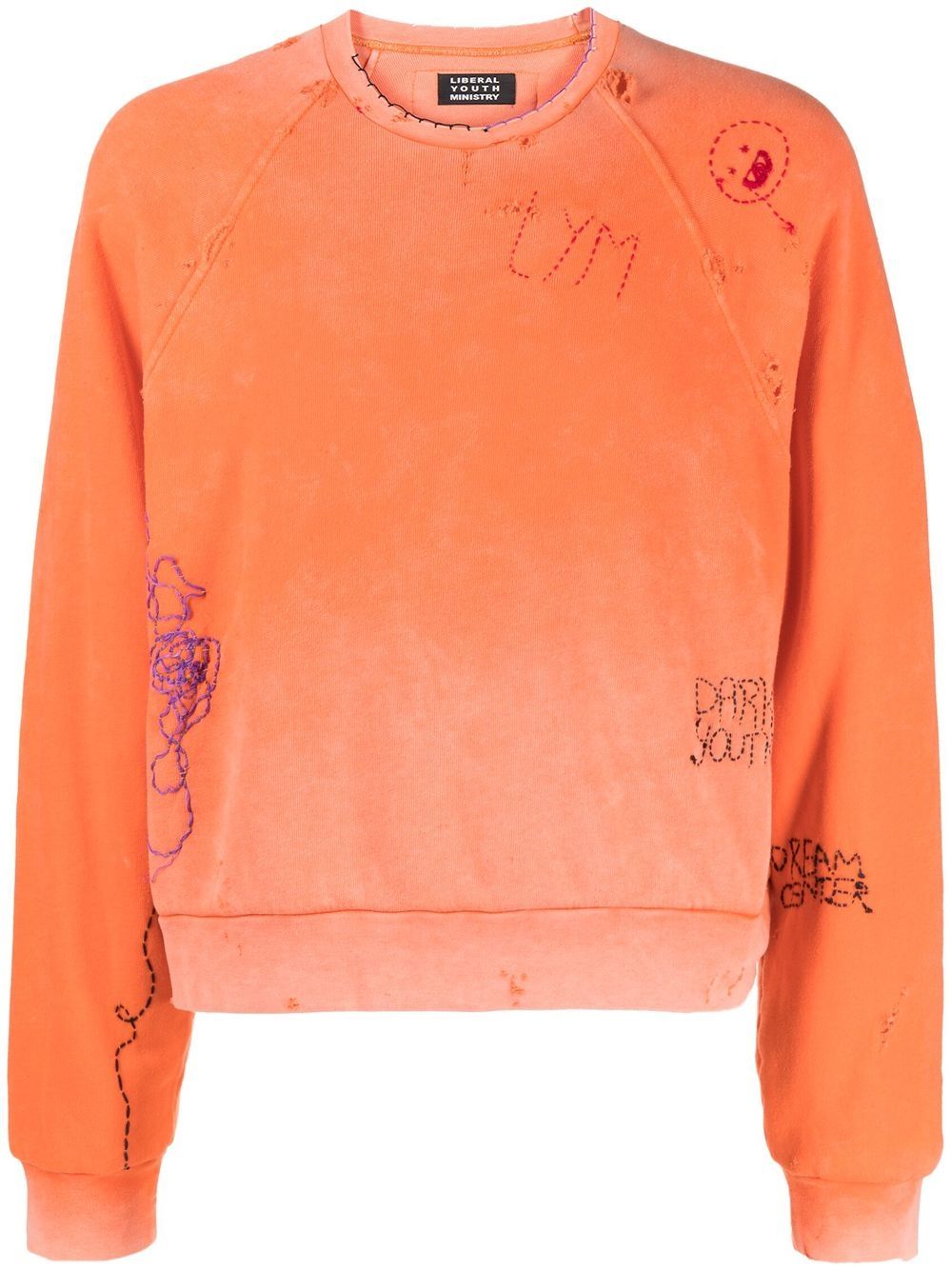 Distressed-Effect Embroidered Sweatshirt