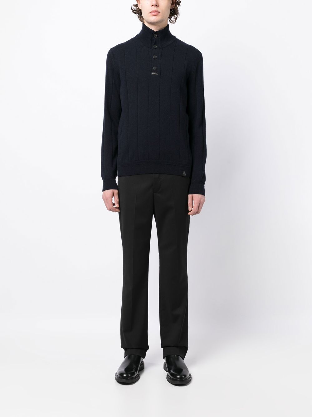 Roll Neck Button-Front Cashmere Jumper