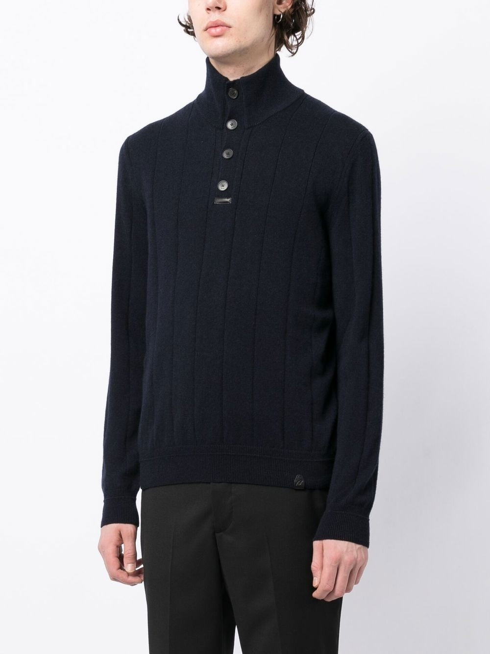 Roll Neck Button-Front Cashmere Jumper