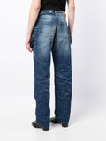 Navy Lazy Layered-Effect Straight-Leg Jeans