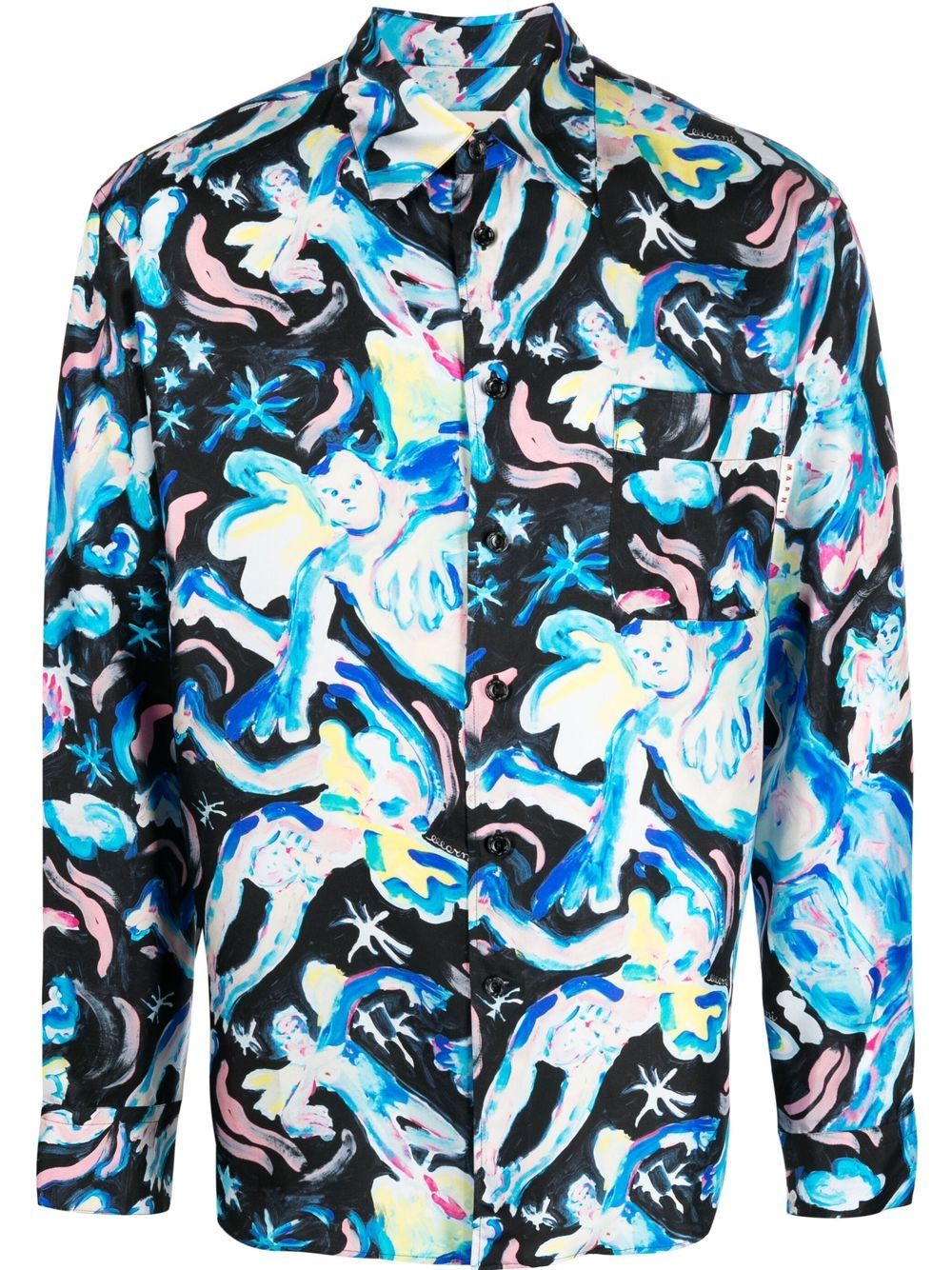 Illustration-Print Silk Shirt