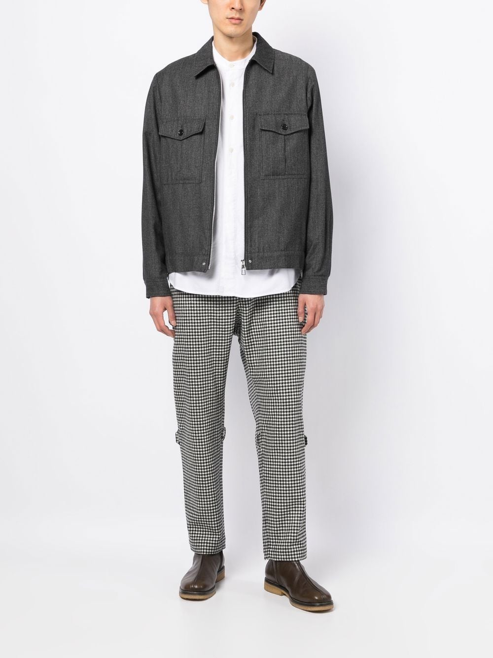 Houndstooth Rear-Zip Tapered Trousers