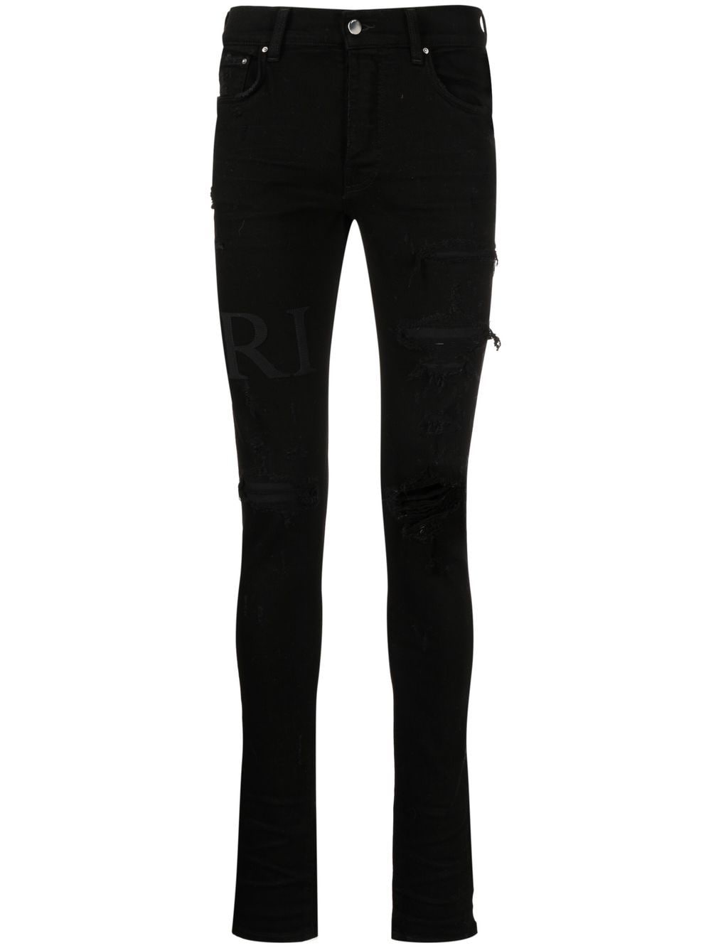 Ripped-Knee Logo-Print Skinny Jeans