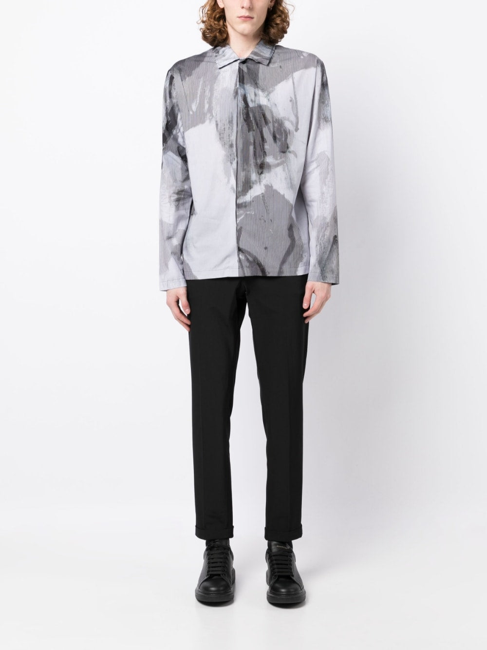 Pinstripe-Pattern Abstract-Print Shirt